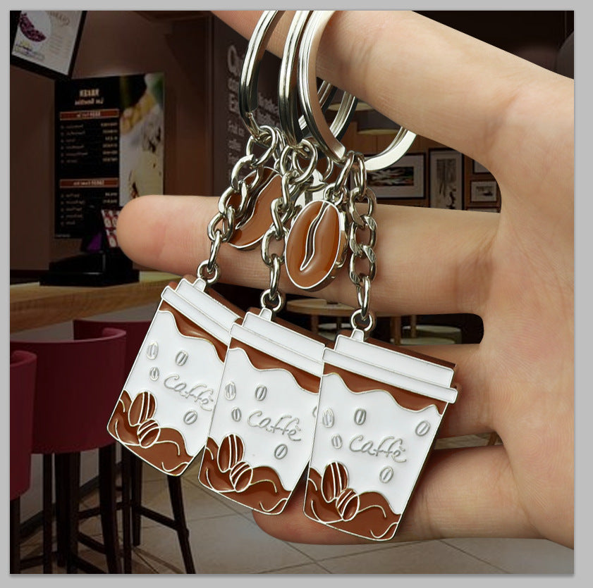 Wholesale Creative Coffee Cup Flat Metal Keychain